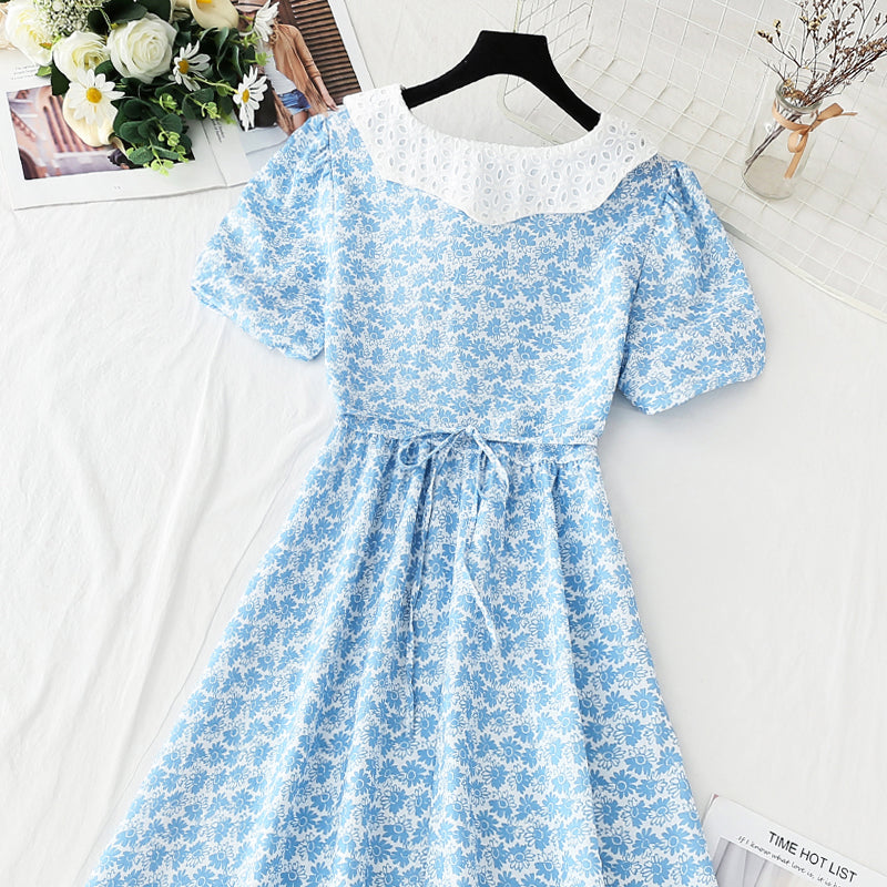 New French bubble sleeve princess skirt length style temperament  4256