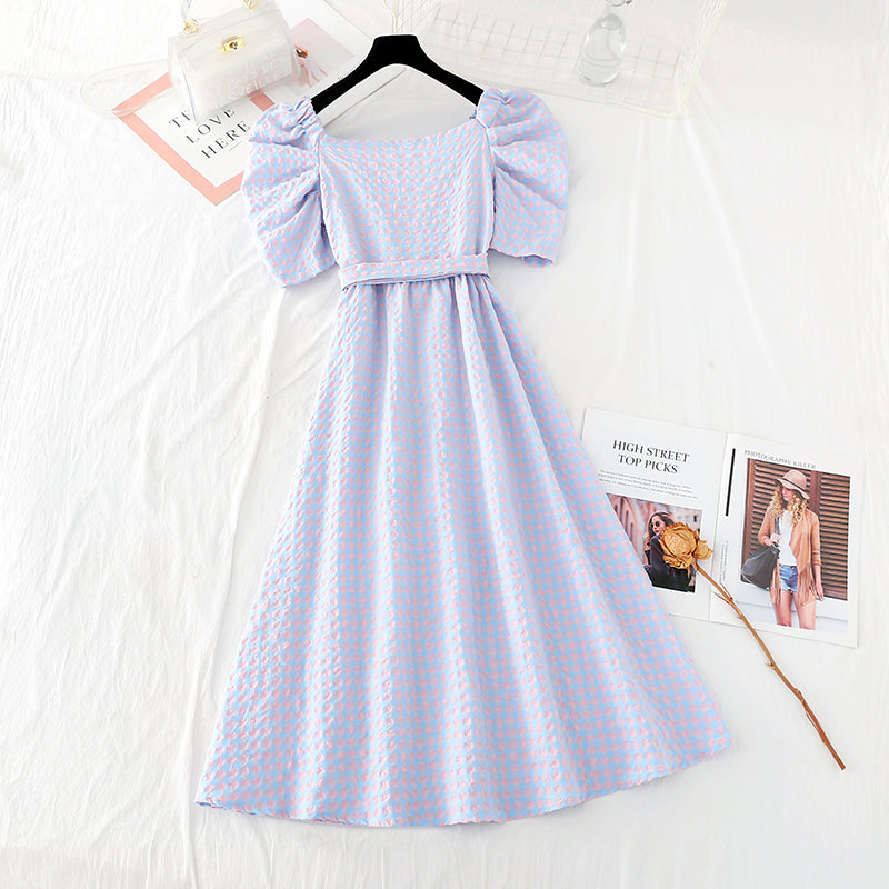 One piece dress with slim waist Cotton Linen Skirt French dress  4171