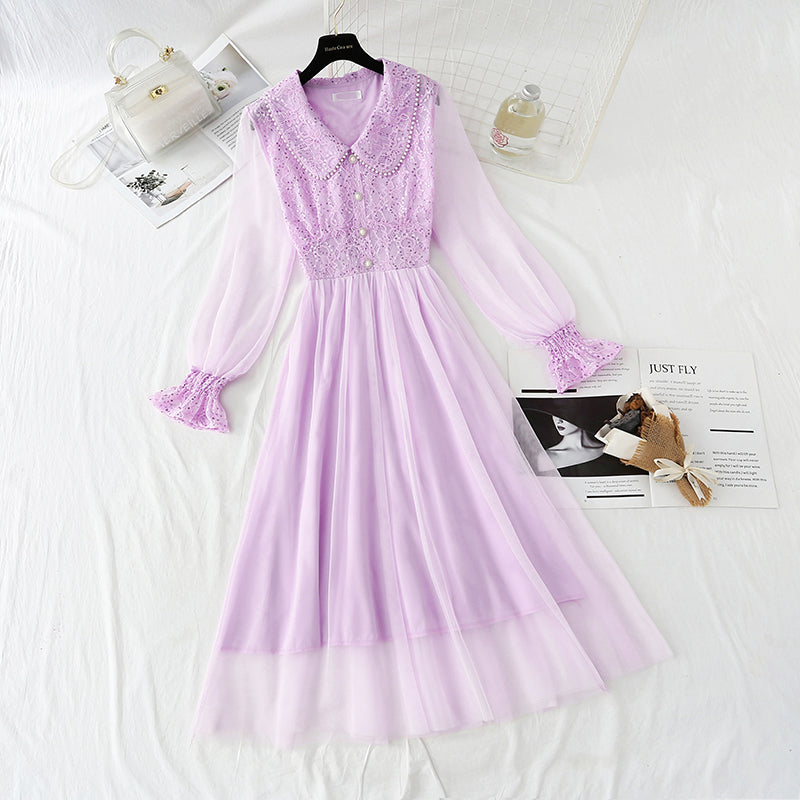 Sequin lace dress doll neck French gauze Fairy Dress  4433