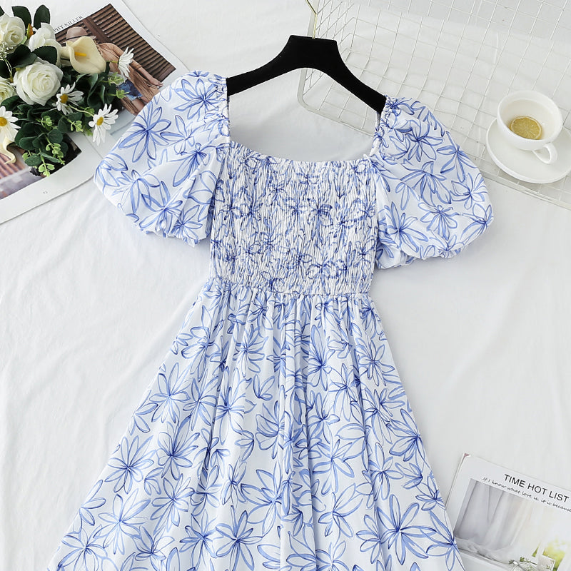 French retro dress with bubble sleeves and slim waist  4270