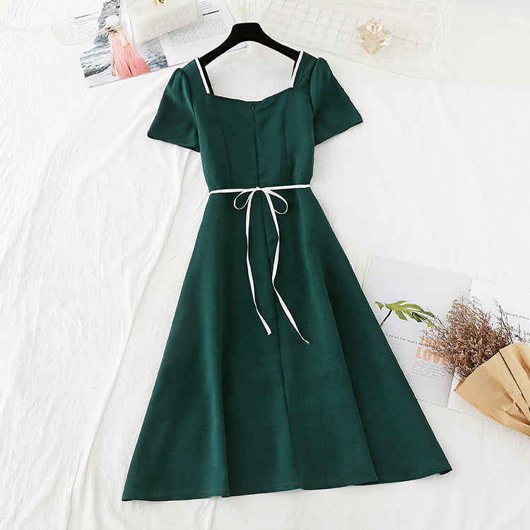 High waist shows thin temperament goddess linen dress children  4208