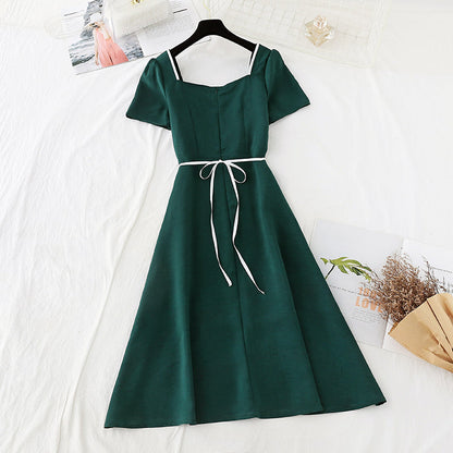 High waist shows thin temperament goddess linen dress children  4208