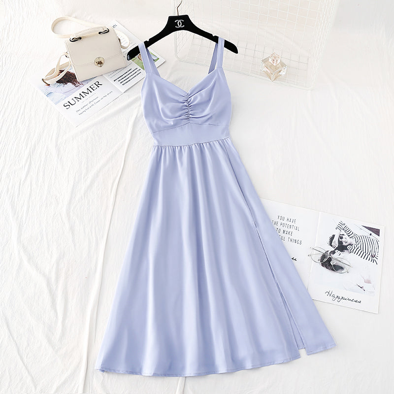 Suspender dress, French retro temperament, slim waist, Sen skirt  4501