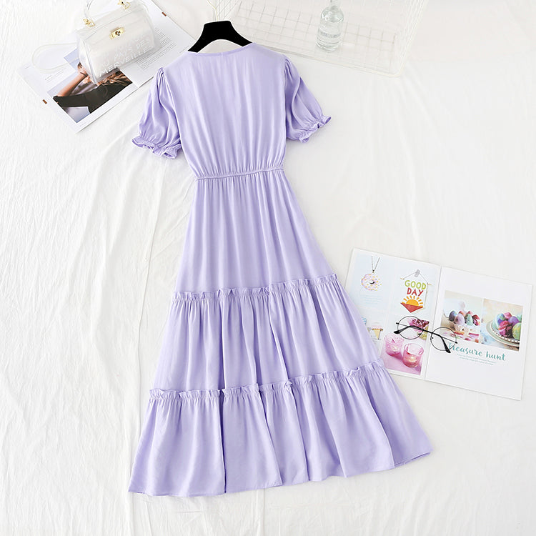 French retro cool wind square collar purple Fairy Dress  4169