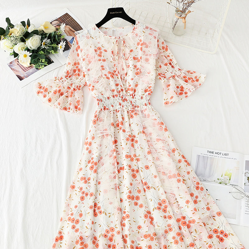 Chiffon floral skirt first love department sweet aging knee length skirt  4426