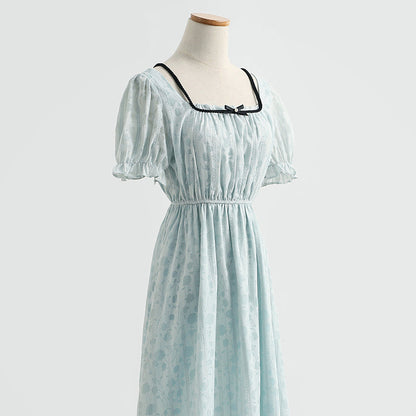 Niche design sense square collar Kikyo first love dress  4292
