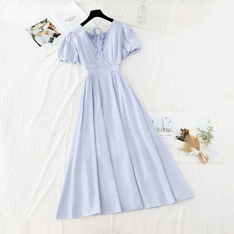 Cotton linen dress with thin waist and gentle style  4185