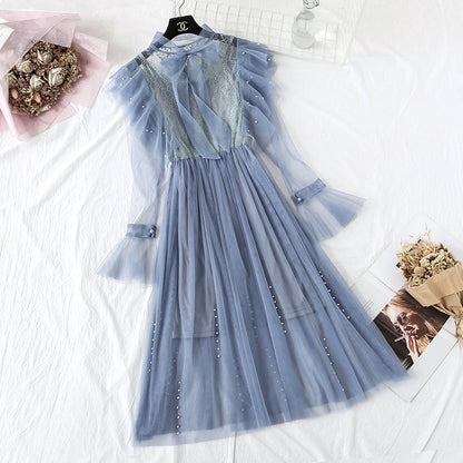 New nail bead lace up French retro super xiansen sweet skirt  4452