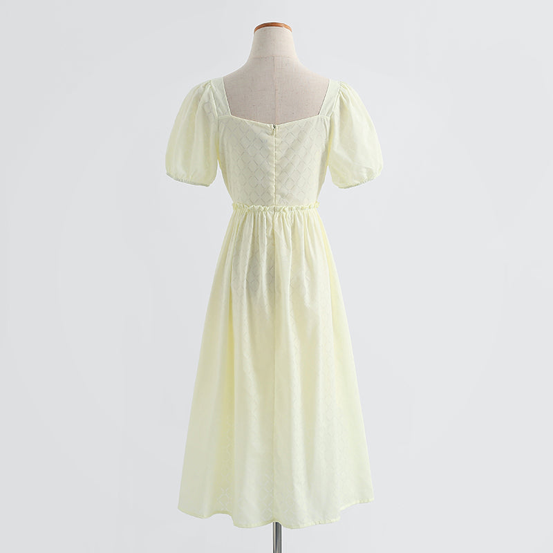 French one line neck bubble sleeve waist narrow skirt  4277