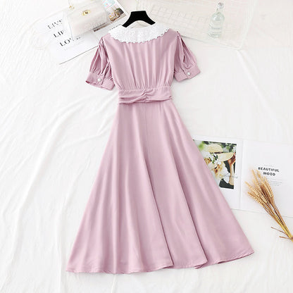 The new French retro waist shows thin temperament, goddess fan Fairy Dress  4159
