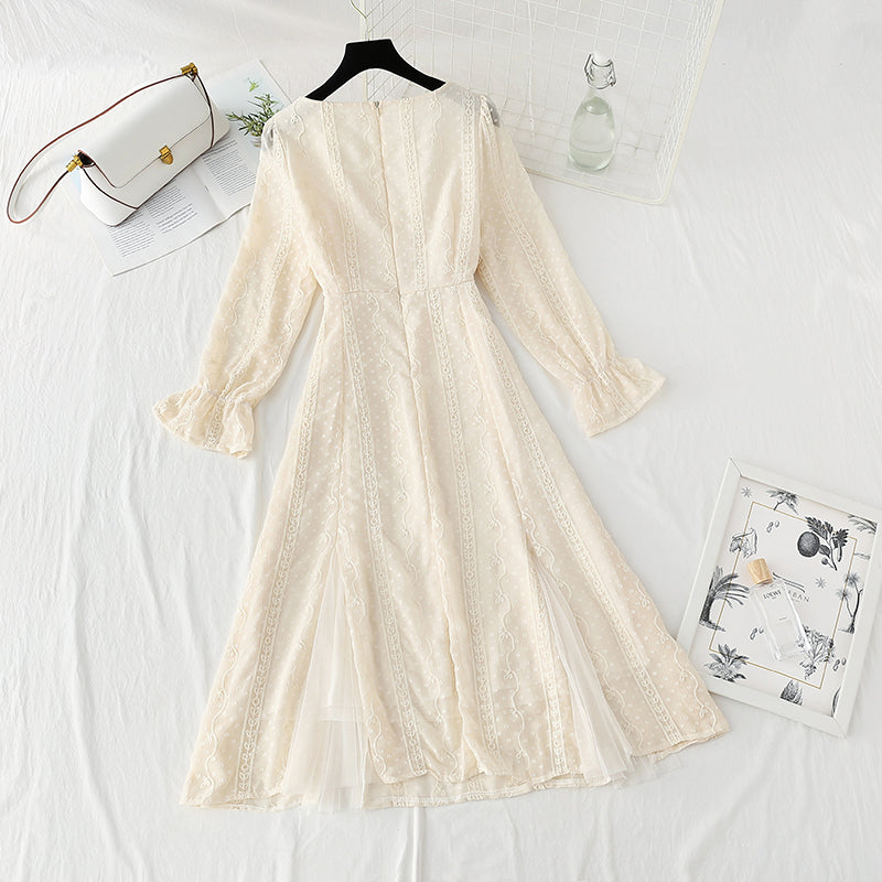 French sweet embroidered slim long sleeve super fairy fishtail skirt  4417