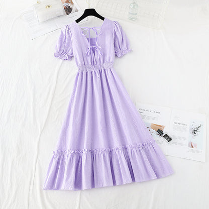 Cotton hemp hook embroidery French retro waist closing slim skirt  4202