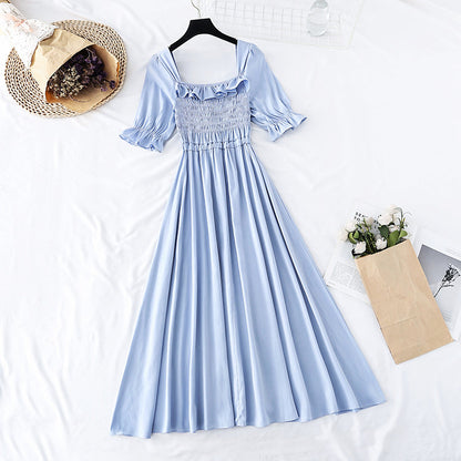 French retro Platycodon grandiflorum square collar Xianqi super xiansen long skirt  4143