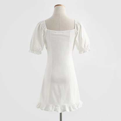 New French sweet waist closing slim dress  4282