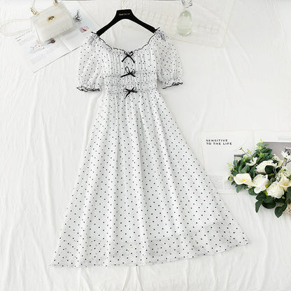 French white temperament small skirt bubble sleeve Princess Dress  4418