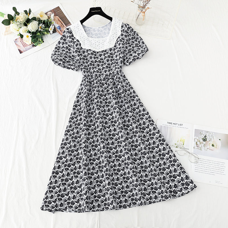 New French bubble sleeve princess skirt length style temperament  4256