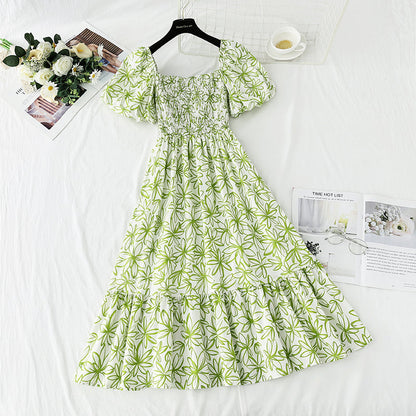 French retro dress with bubble sleeves and slim waist  4270