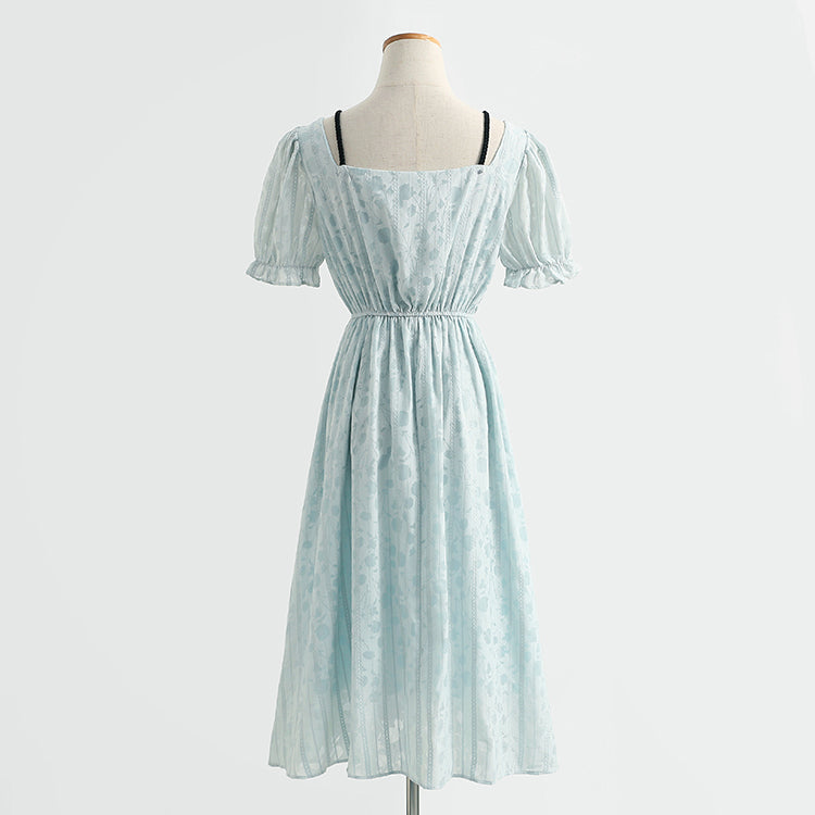 Niche design sense square collar Kikyo first love dress  4292