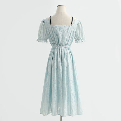 Niche design sense square collar Kikyo first love dress  4292