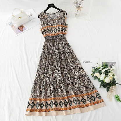 Long skirt with slim waist and French retro national style beach skirt  4231