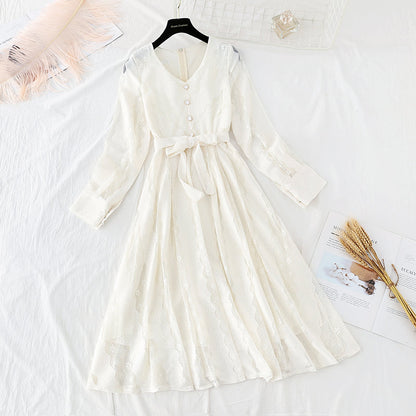 The waist is slim, retro, long sleeve, small lapel and bottom skirt  4097