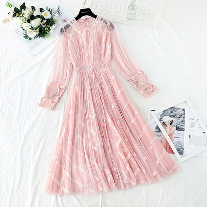 Slim waist, sweet pearl Sequin gauze Fairy Dress  3901