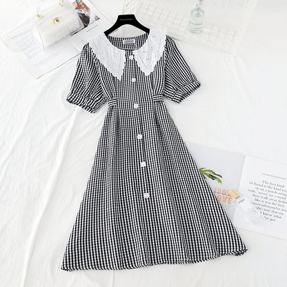 Doll neckline waistband shows thin temperament skirt  4183