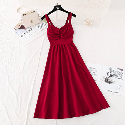 Suspender dress, French retro temperament, slim waist, Sen skirt  4501