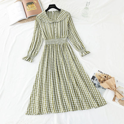 French retro Plaid Platycodon skirt shows thin temperament at the waist  4219