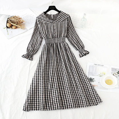 French retro Plaid Platycodon skirt shows thin temperament at the waist  4219
