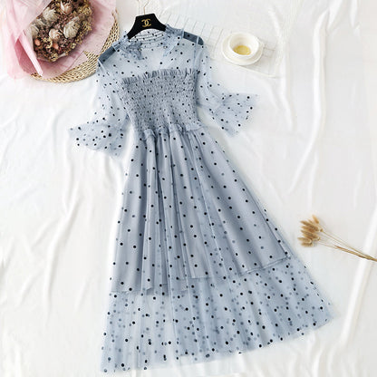 Xiaozhong wave dot mesh dress super xiansen series  4318
