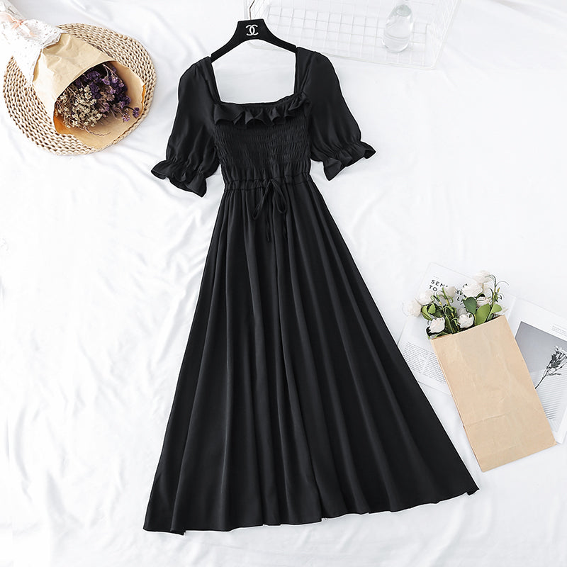 French retro Platycodon grandiflorum square collar Xianqi super xiansen long skirt  4143