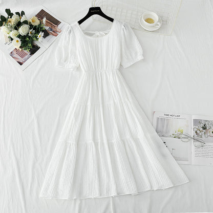 French square neck cotton linen dress  4275