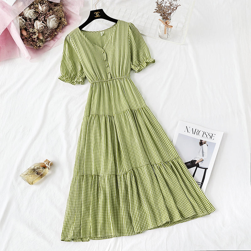 Plaid Dress is super xiansen, sweet and thin  4133