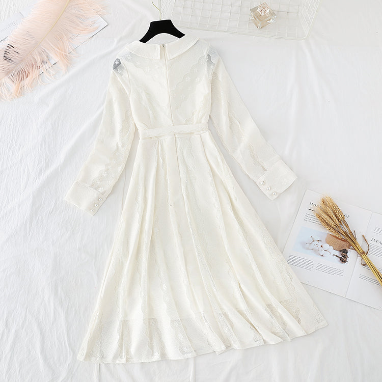 The waist is slim, retro, long sleeve, small lapel and bottom skirt  4097