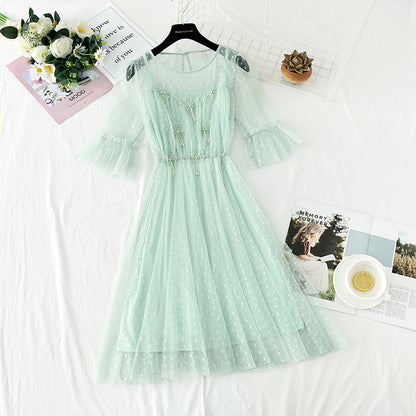 Flower Rhinestone bead mesh dress  4407