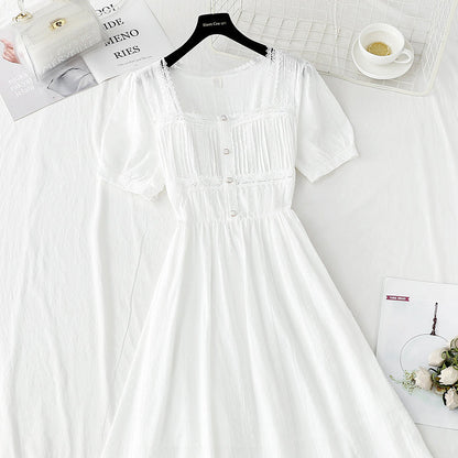French Square Neck Lace stitching, waist closing, thin first love skirt  4240