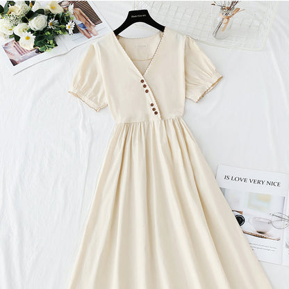 New tea break waist Cotton Linen Skirt long A-line skirt  4253