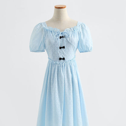 French one line neck bubble sleeve waist narrow skirt  4277