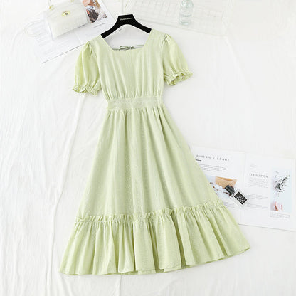 Cotton hemp hook embroidery French retro waist closing slim skirt  4202