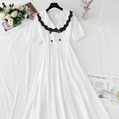 French retro doll collar bubble sleeve waist closing tea break skirt  4268