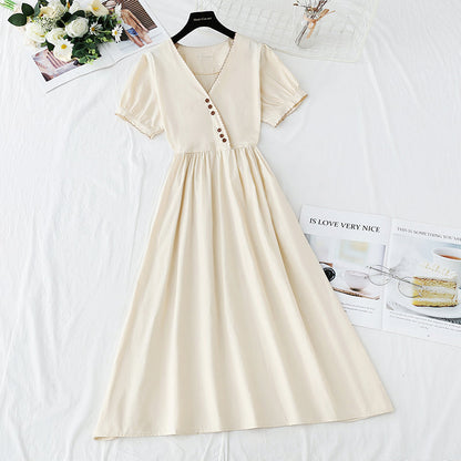 New tea break waist Cotton Linen Skirt long A-line skirt  4253