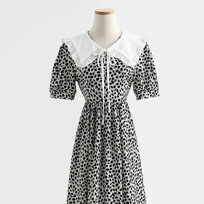 French retro doll neck cotton linen Floral Dress  4290