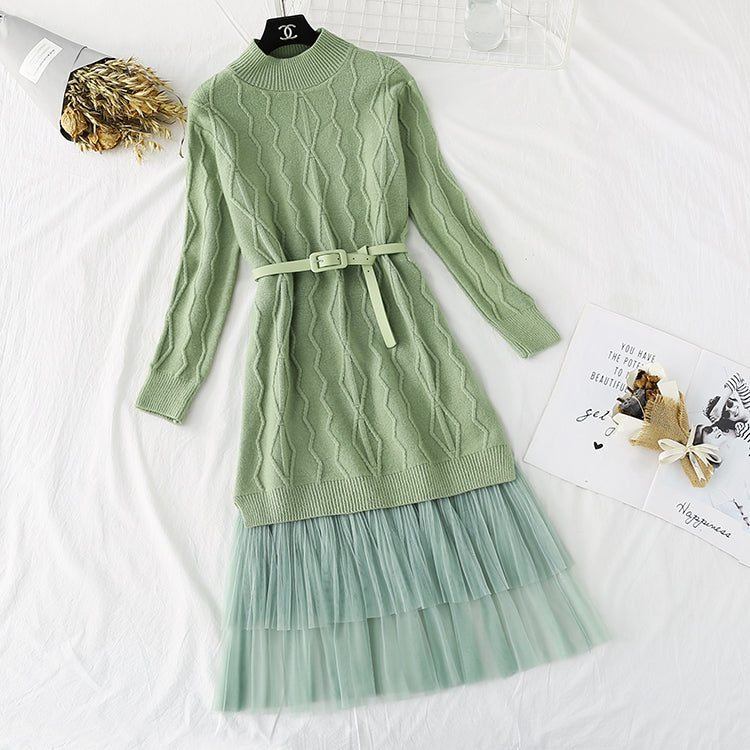 Over knee knit sweater and mesh skirt  4317