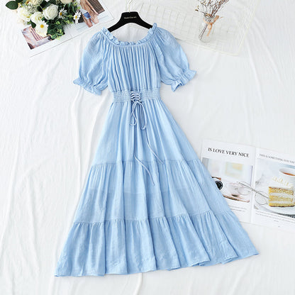 New tea break waist Cotton Linen Skirt long A-line skirt  4251