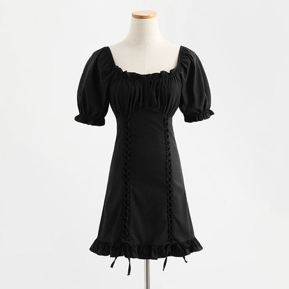 New French sweet waist closing slim dress  4282
