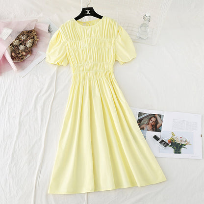 Narrow waist, slim temperament, bubble sleeves, small Hepburn skirt  4148