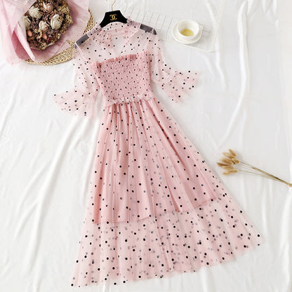 Xiaozhong wave dot mesh dress super xiansen series  4318