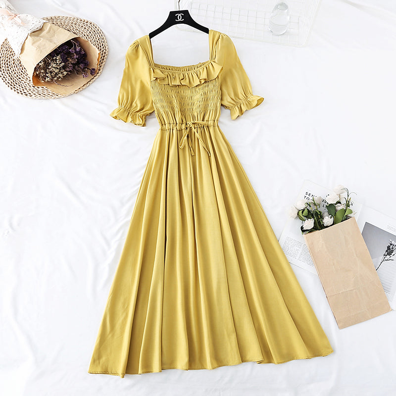 French retro Platycodon grandiflorum square collar Xianqi super xiansen long skirt  4143