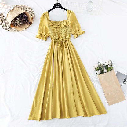 French retro Platycodon grandiflorum square collar Xianqi super xiansen long skirt  4143